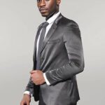 Patterned Shiny Grey Men Suit - Wessi