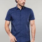 Patterned Short Sleeves Navy Blue Men Shirt - Wessi
