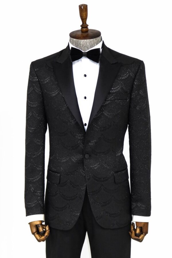 Patterned Slim Fit Black Men Dinner Blazer - Wessi