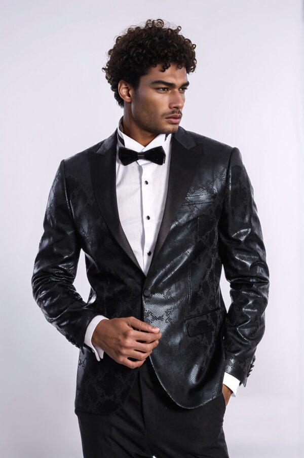 Patterned Slim Fit Black Men's Prom Blazer - Wessi