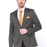 Patterned Slim-Fit Brown Men Blazer - Wessi