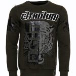 Patterned Slim Fit Dark Green Sweatshirt - Wessi