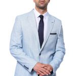 Patterned Slim-Fit Sky Blue Blazer - Wessi