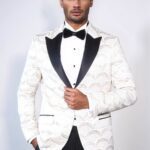Patterned Slim Fit White Men Dinner Jacket - Wessi