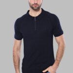 Patterned Tricot Knitted Navy Blue Men T-Shirt - Wessi