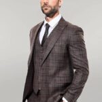 Patterned Vested Brown Slim-Fit Men’s Suit - Wessi