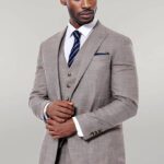 Patterned Vested Slim-Fit Beige Men’s Suit - Wessi