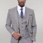 Patterned Vested Slim-Fit Grey Men Suit - Wessi