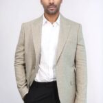 Patterned Wide Lapel Cream Men Blazer - Wessi