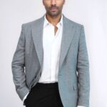 Patterned Wide Lapel Grey Men Blazer - Wessi