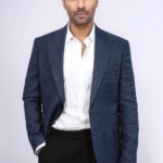 Patterned Wide Lapel Navy Blue Men Blazer - Wessi