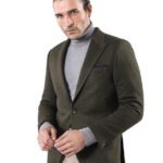 Peak Lapel Dark Green Wool Jacket - Wessi