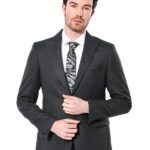 Peak Lapel Dark Grey Blazer - Wessi
