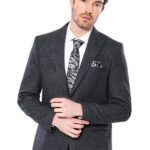 Peak Lapel Dark Grey Blazer - Wessi
