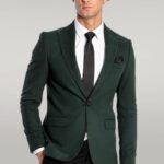 Peak Lapel Single Button Plain Green Men Blazer - Wessi