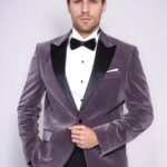 Peak Lapel Velvet Purple Men Prom Blazer - Wessi