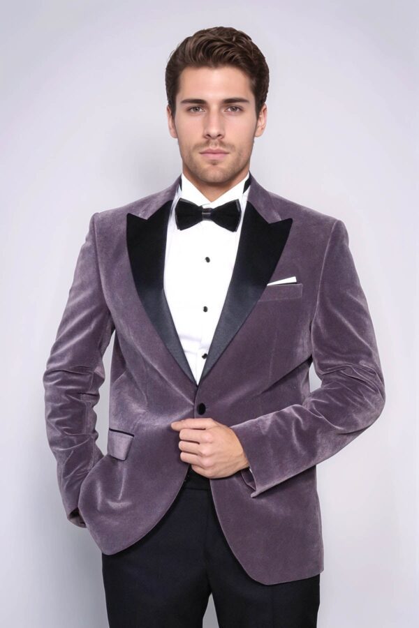 Peak Lapel Velvet Purple Men Prom Blazer - Wessi