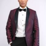 Pentagon Patterned Shawl Lapel Burgundy Men Dinner Jacket - Wessi