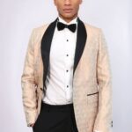 Pentagon Patterned Shawl Lapel Cream Men Dinner Jacket - Wessi