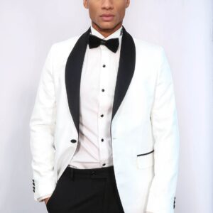 Pentagon Patterned Shawl Lapel White Men Wedding Tuxedo Jacket - Wessi