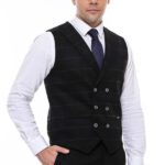 Plaid Double Breasted Collared Black Men Vest - Wessi