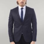 Plaid Navy Blue Jacket with Handkerchief - Wessi