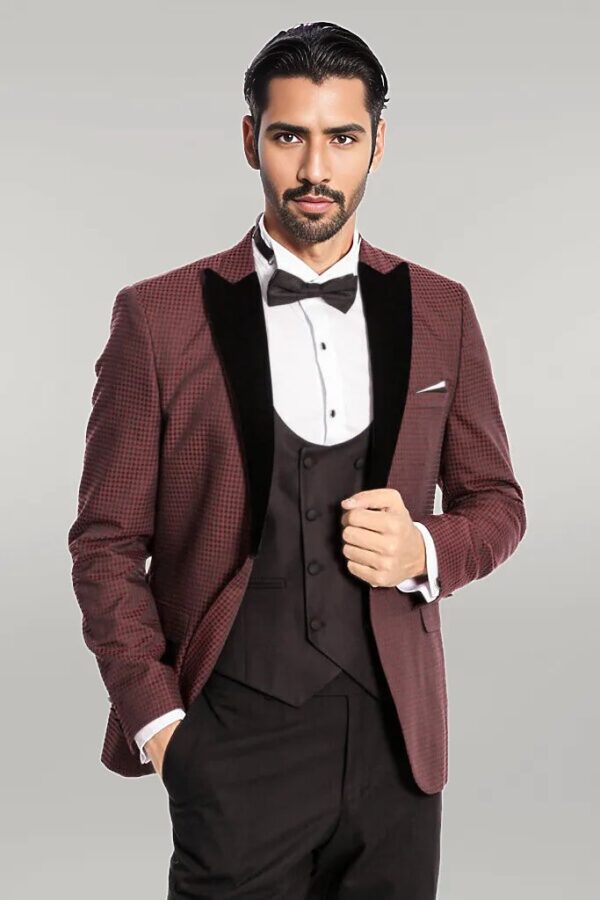 Plaid Patterned Burgundy Tuxedo | Wessi