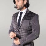 Plaid Sleeve Plaid Chest Smoked Velvet Blazer - Wessi