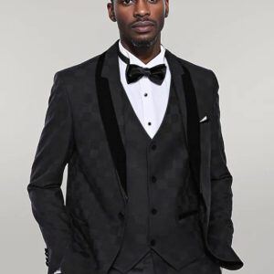 Plaid Slim Fit Black Men Tuxedo  - Wessi