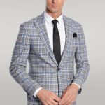 Plaid Slim-Fit Blue Black Men Blazer - Wessi