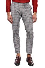 Plaid Slim-Fit Dark Grey Men Trousers