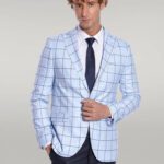 Plaid Slim Fit Light Blue Men Blazer - Wessi