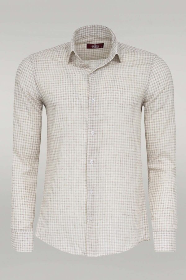 Plaid Slim Fit Light Brown Men Shirt - Wessi