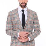 Plaid Slim-Fit Orange Black Men Blazer - Wessi