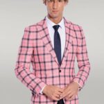 Plaid Slim Fit Pink Men Blazer - Wessi