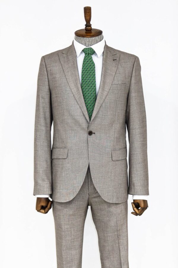 Plain 2 Piece Slim Fit Brown Men Suit - Wessi