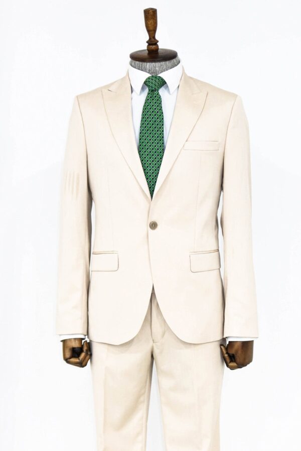 Plain 2 Piece Slim Fit Cream Men Suit - Wessi