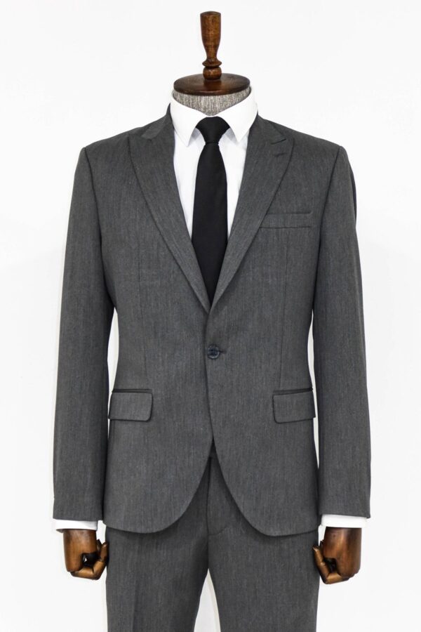 Plain 2 Piece Slim Fit Dark Grey Men Suit - Wessi
