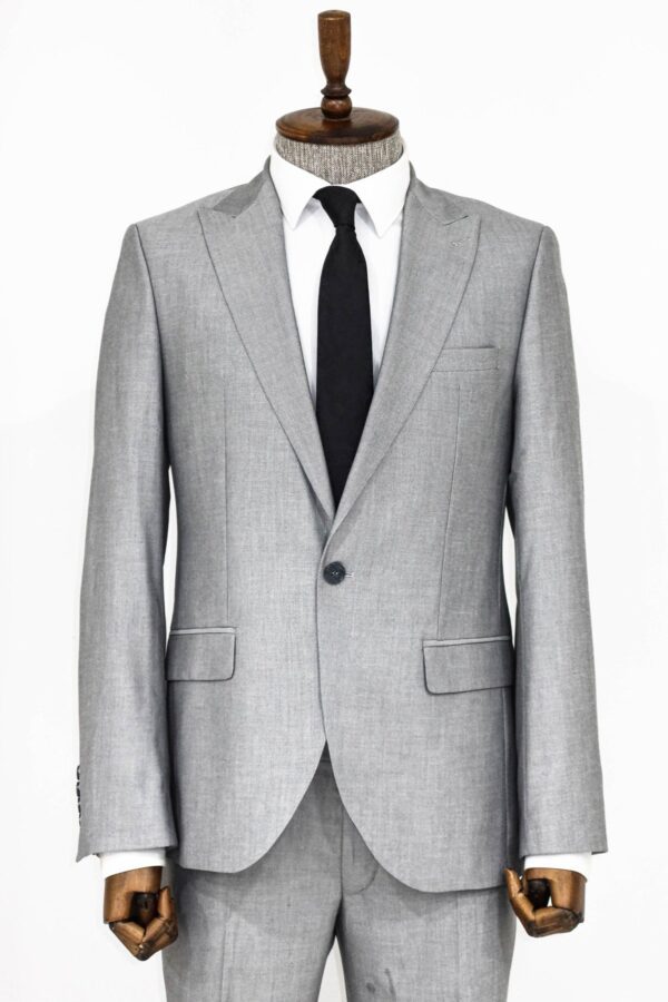 Plain 2 Piece Slim Fit Grey Men Suit - Wessi