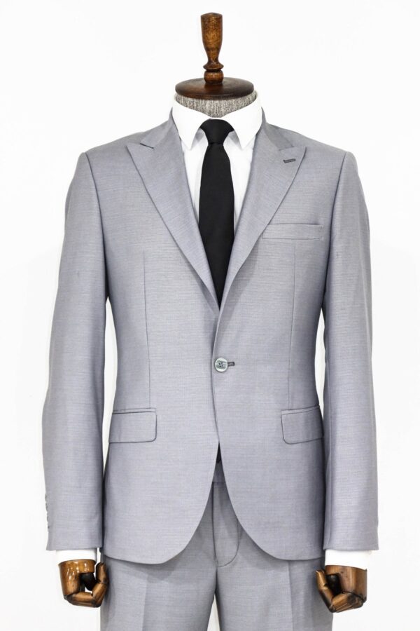 Plain 2 Piece Slim Fit Grey Men Suit - Wessi