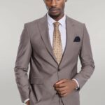 Plain 2 Piece Slim Fit Light Brown Men Suit - Wessi