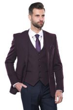 Plain Burgundy Vest Blazer Set