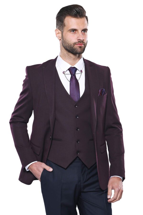 Plain Burgundy Vest Blazer Set | Wessi