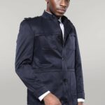 Plain Navy Blue Men Short Coat - Wessi