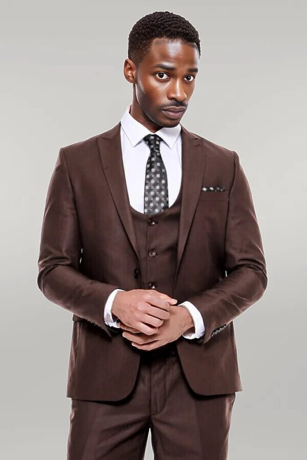Plain Slim Fit Brown Men Suit - Wessi