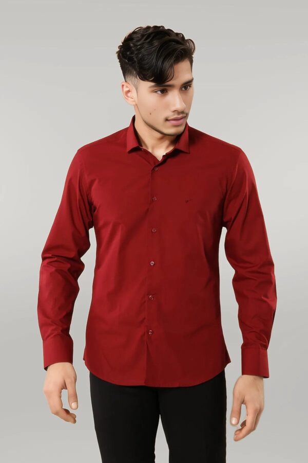 Plain Slim Fit Claret Red Men Shirt - Wessi