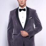 Plain Velvet Dark Grey Blazer | Wessi