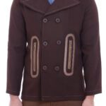 Pocket Edge Embroidered 6 Buttons Brown Coat-Wessi
