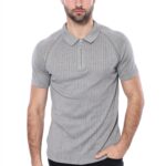 Polo Zippered Patterned Grey Knitted T-Shirt - Wessi