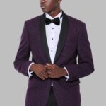 Purple Shawl Lapel Sparkly Men Party Blazer - Wessi